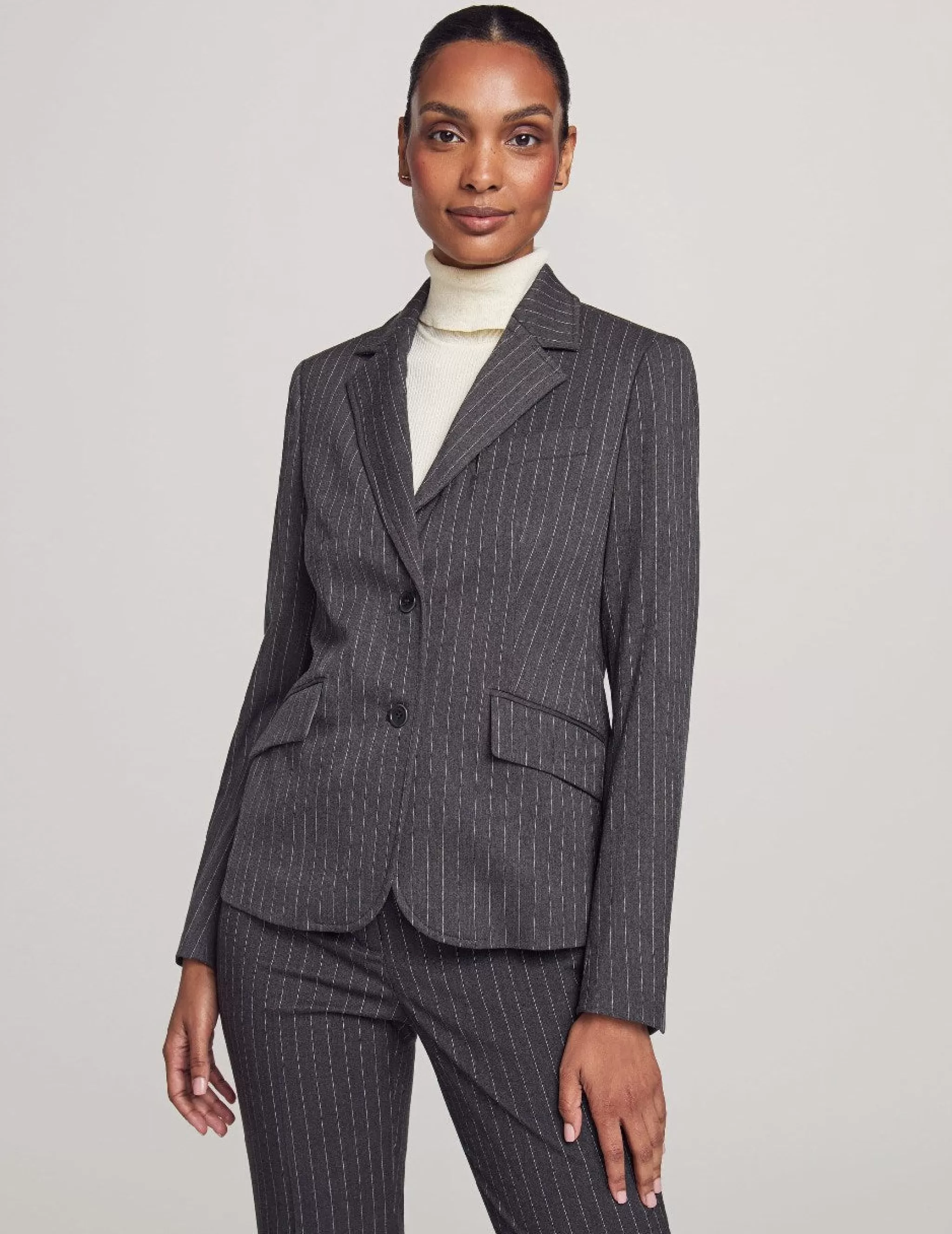 Discount Anne Klein Executive Collection Pinstripe Two Button Jacket With Pant And Skirt Charcoal/Bright White
