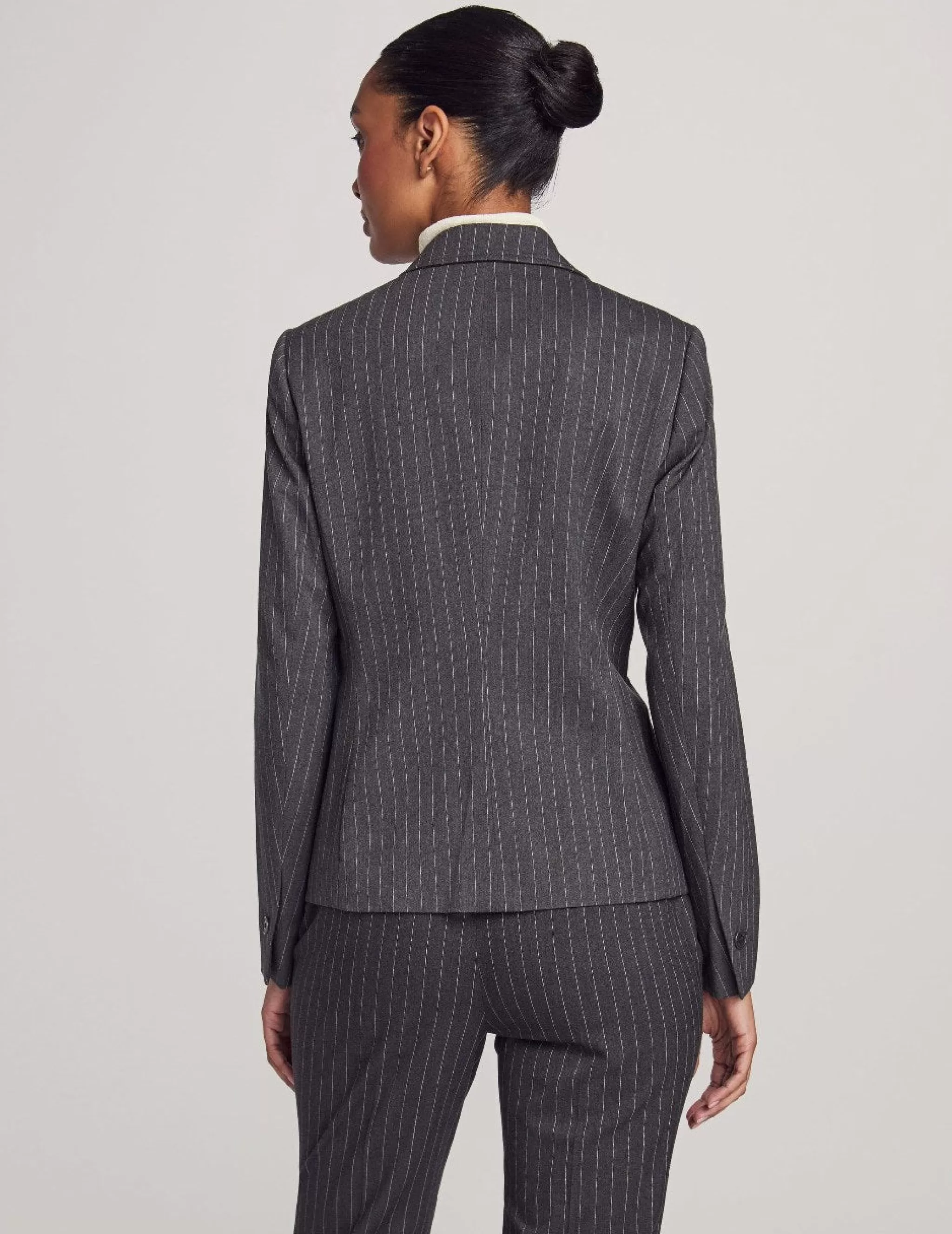 Discount Anne Klein Executive Collection Pinstripe Two Button Jacket With Pant And Skirt Charcoal/Bright White