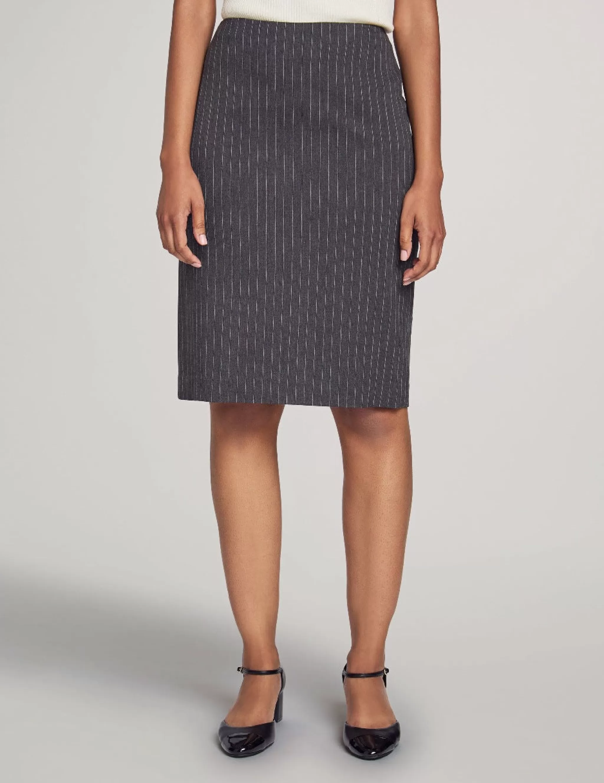 Discount Anne Klein Executive Collection Pinstripe Two Button Jacket With Pant And Skirt Charcoal/Bright White