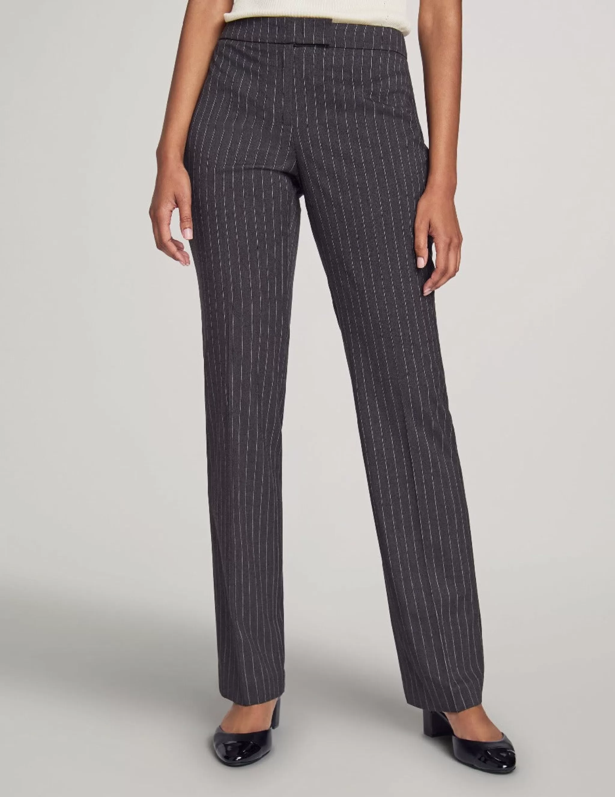 Discount Anne Klein Executive Collection Pinstripe Two Button Jacket With Pant And Skirt Charcoal/Bright White