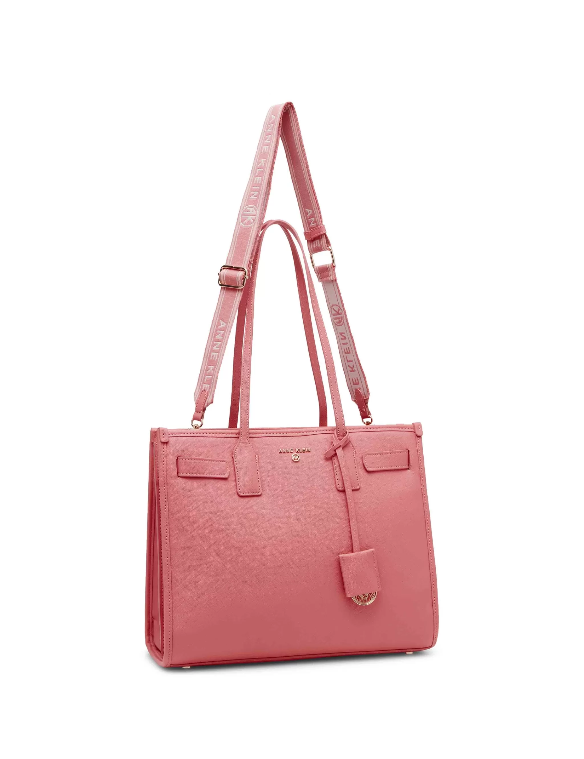 New Anne Klein Large Structured Tote With Luggage Tag Ocean Coral