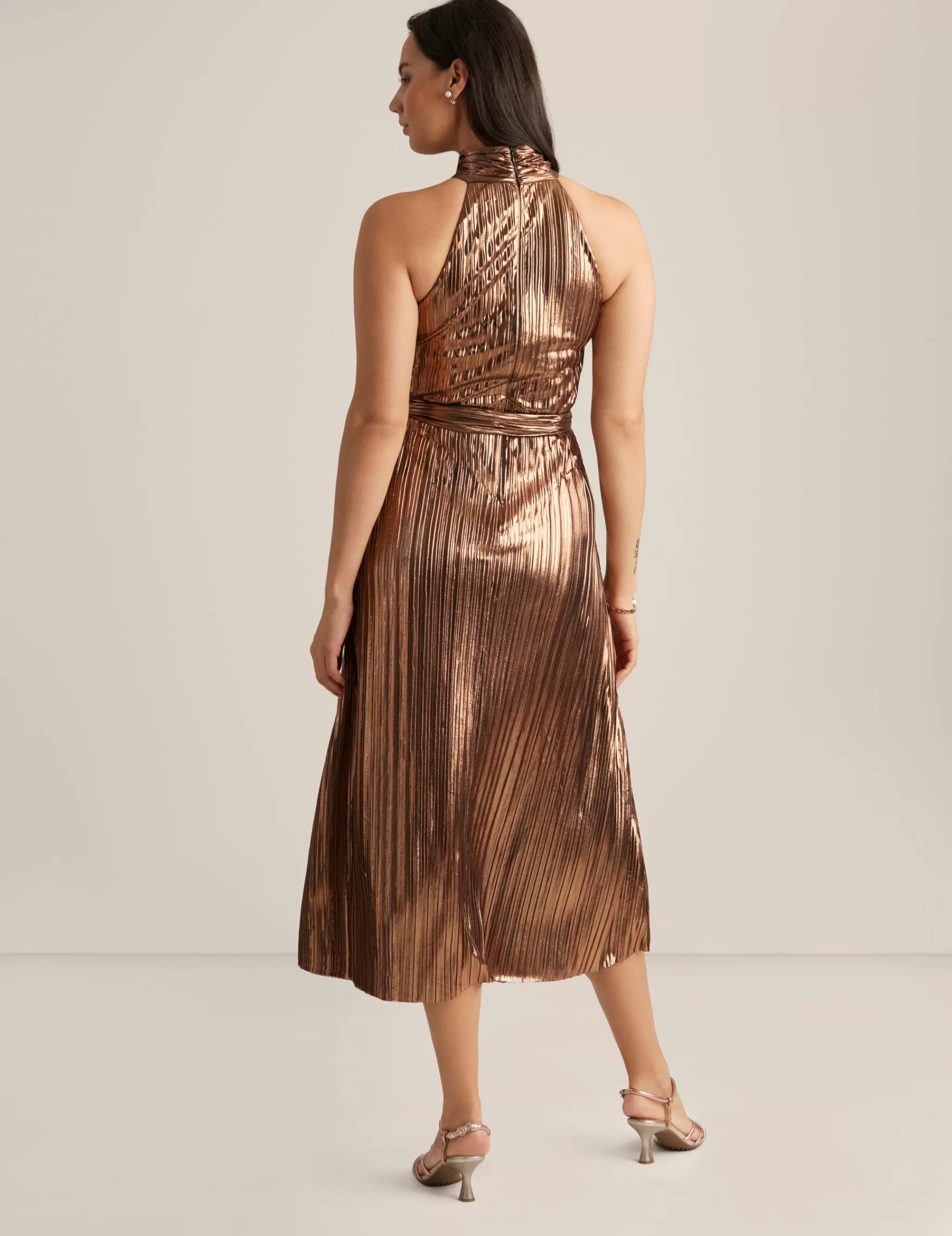 Discount Anne Klein Mock Neck Halter Midi Bronze