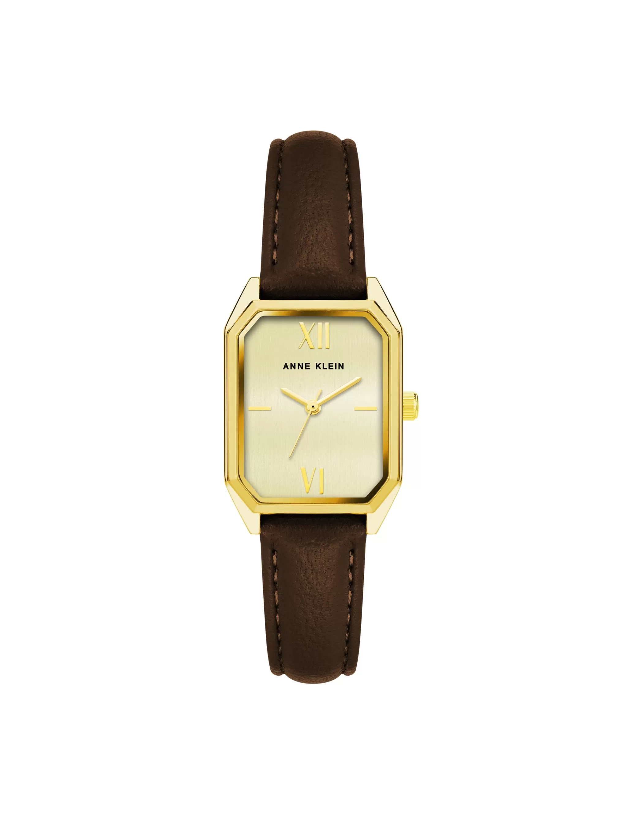 Flash Sale Anne Klein Octagonal Shaped Leather Strap Watch Gold-Tone/ Brown