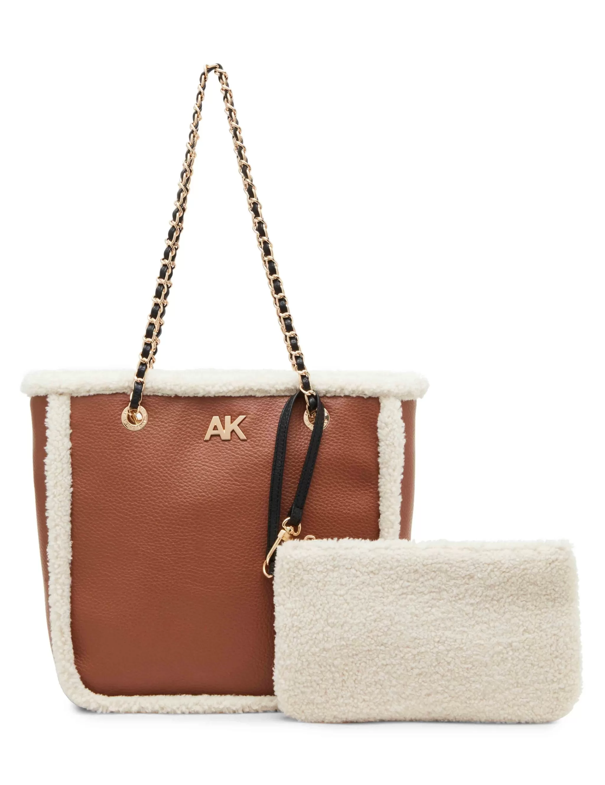 Clearance Anne Klein Sherpa Shopper Tote With Chain Detailing On Straps